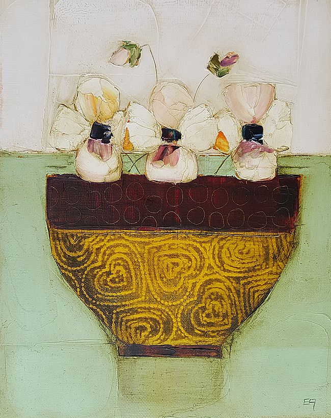Eithne  Roberts - Golden bowl of pansies
